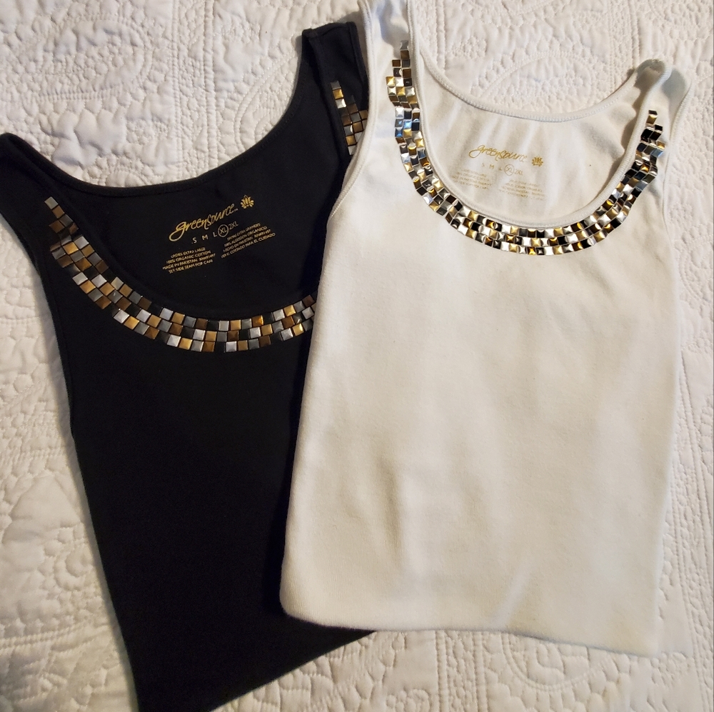Green Source Women Two (2) Tank Tops black& White with neckline Detail Size( XL)